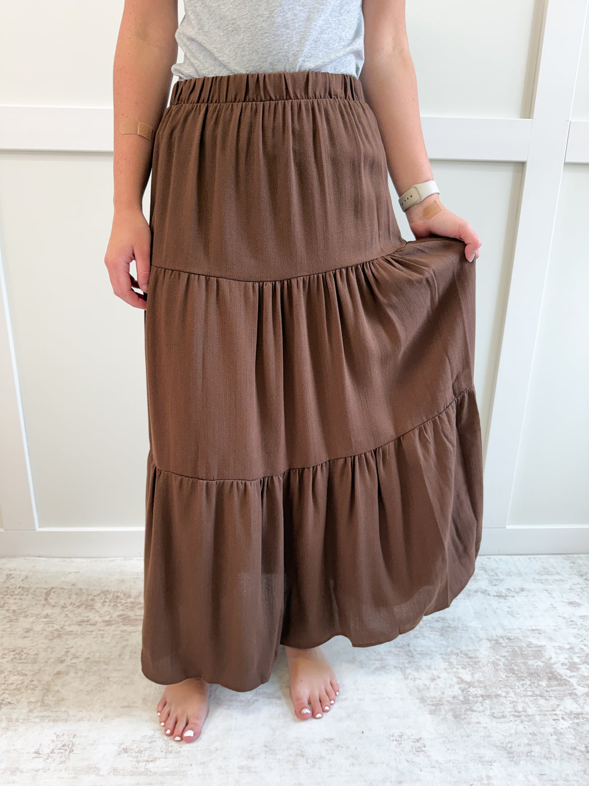 Jackie Solid Tiered Maxi Skirt