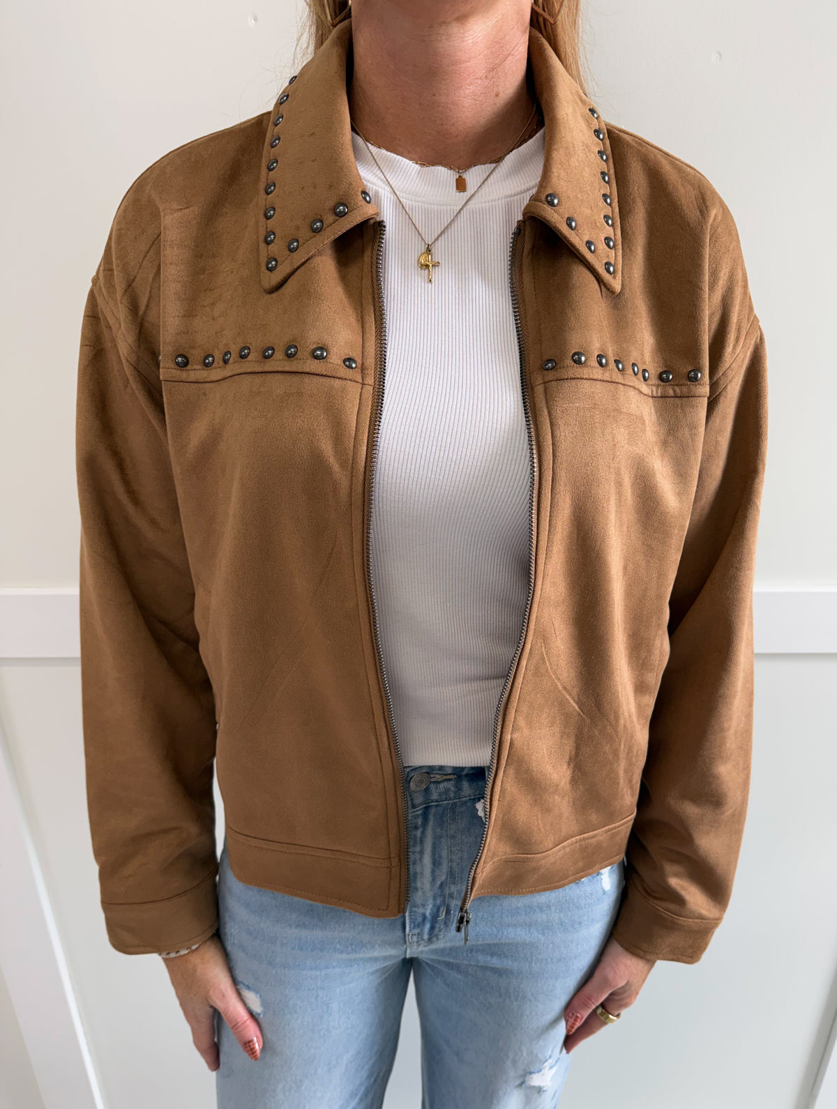 Abby Studded Zip Up Suede Jacket