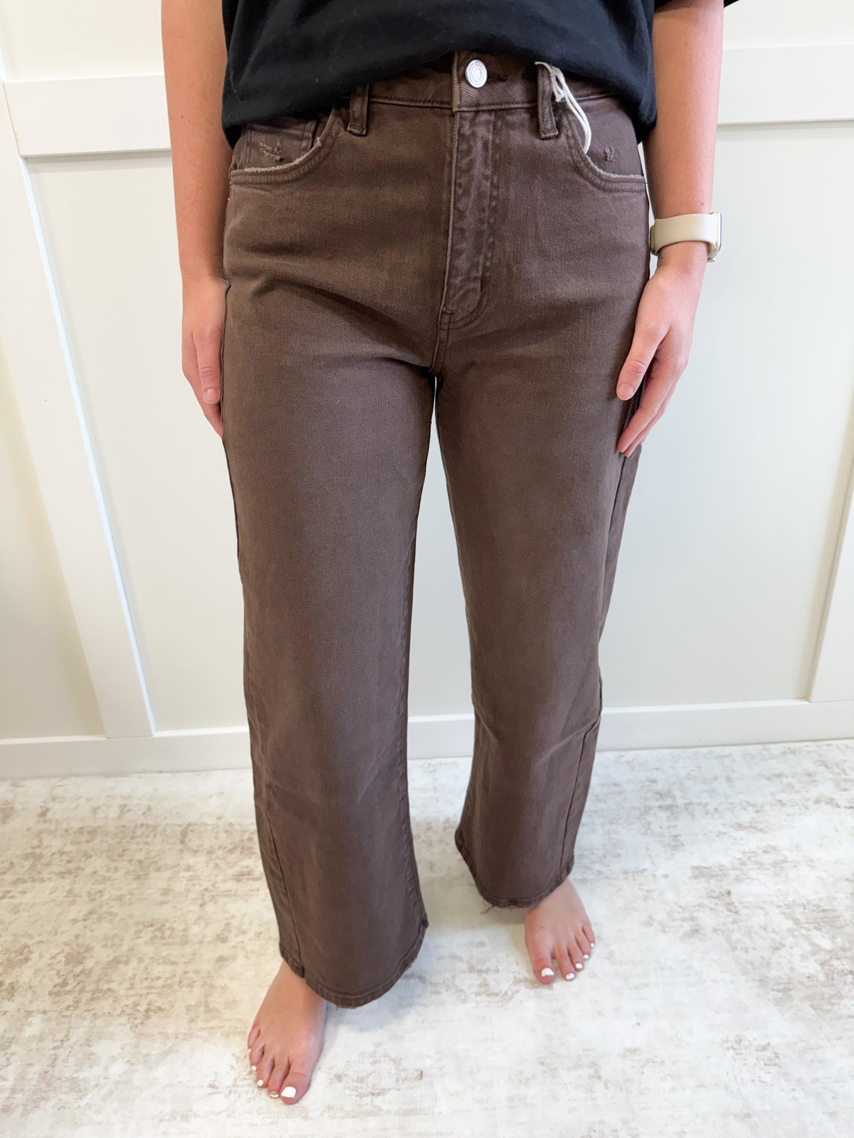 Bradi Super High Rise Brown Ankle Barrel-28" inseam