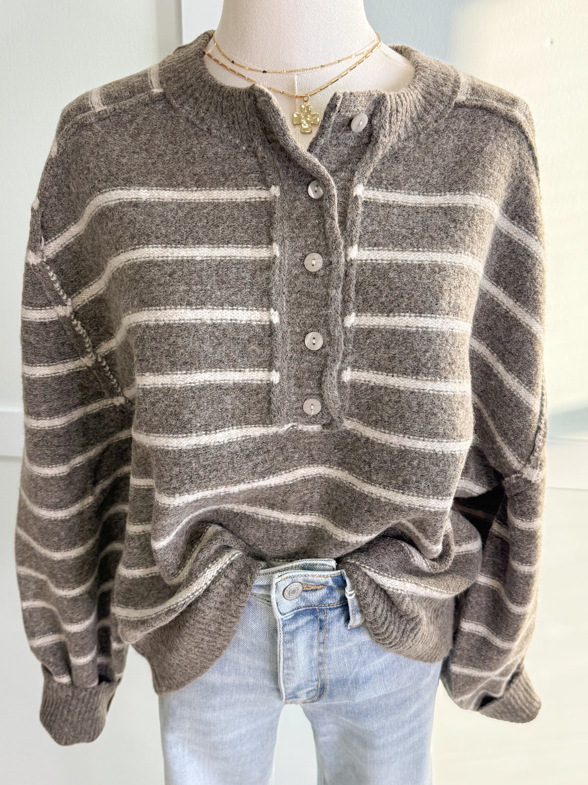 Elizabeth Stripe Henley Sweater