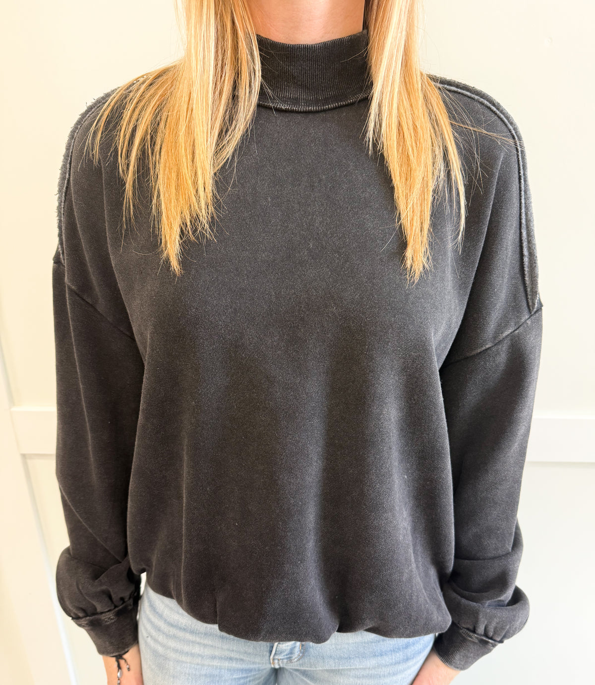 Julia Acid Washed Mock Neck Sweatshirt