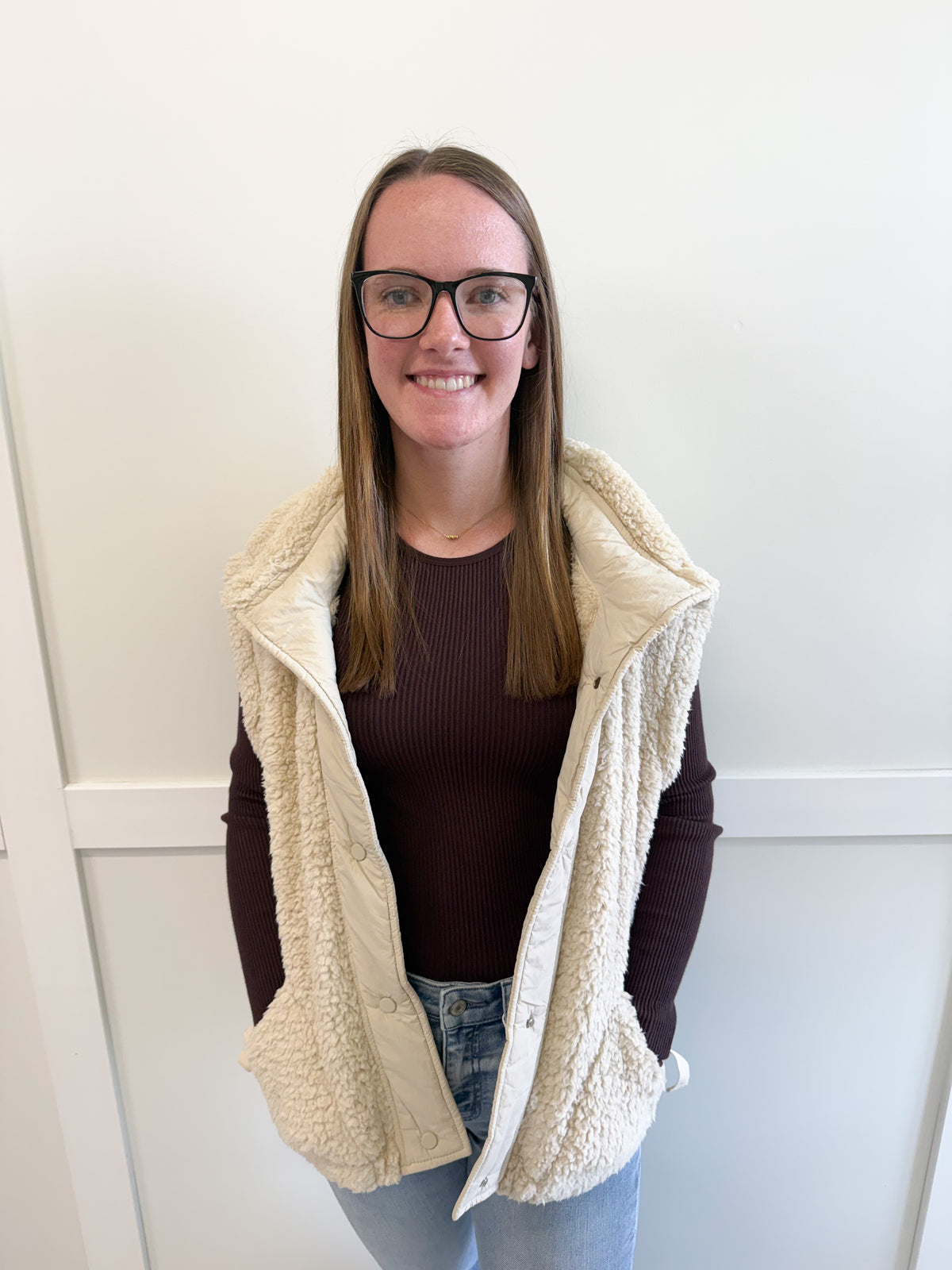 Sydney Button Down Mock Neck Fleece Sherpa Vest