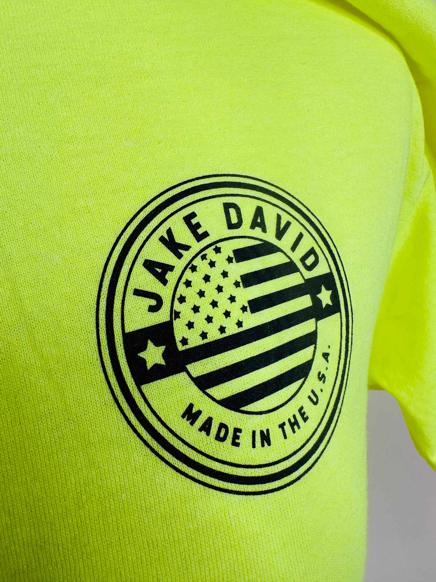 JD: Neon Yellow Work Hard Play Hard Party On Tee