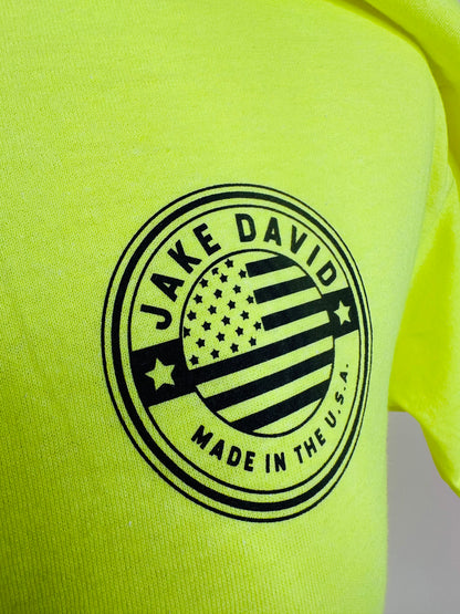 JD: Neon Yellow Work Hard Play Hard Party On Tee