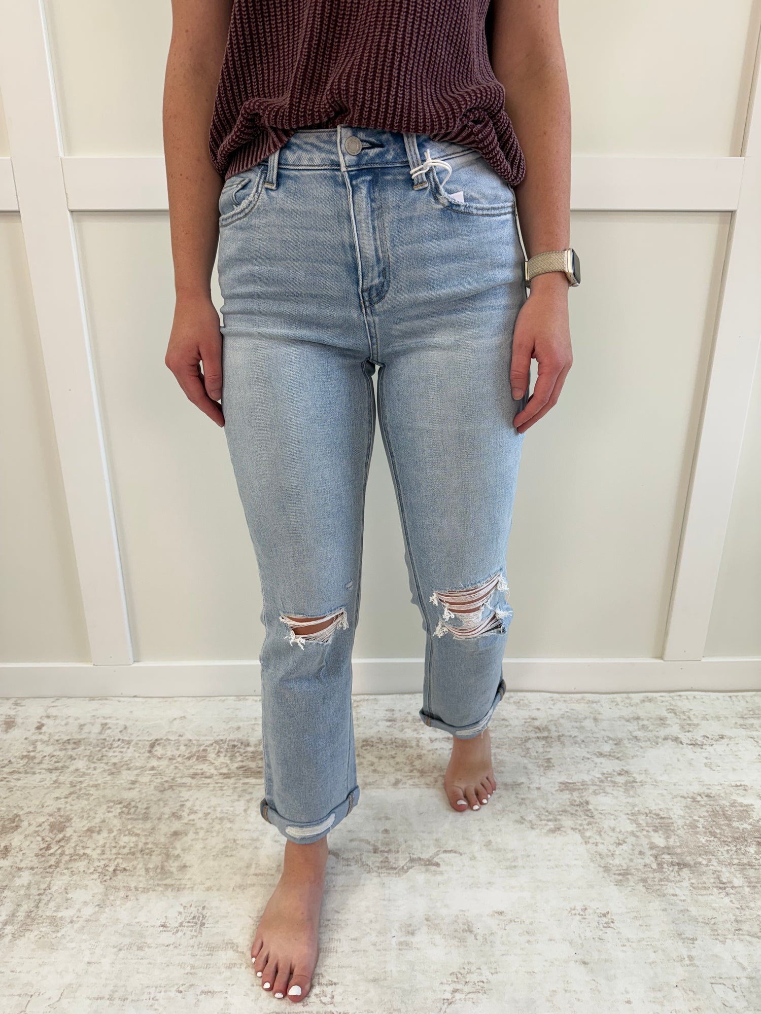 Kylee HR Cuffed Crop Straight- 27" inseam