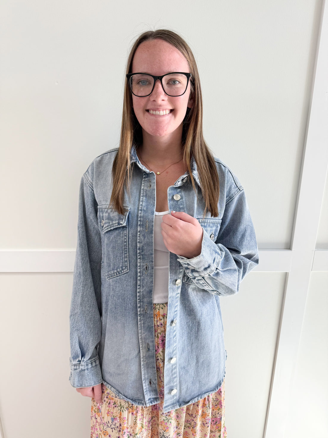 Leah Washed Denim Button Down Shirt Jacket