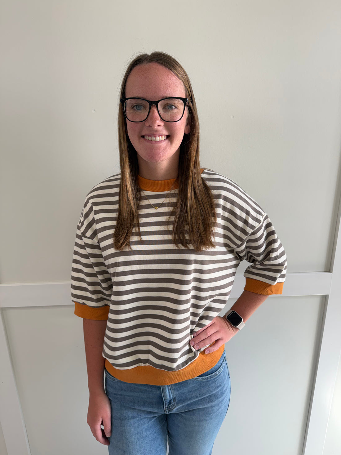Reese Stripe Short Drop Sleeve Top