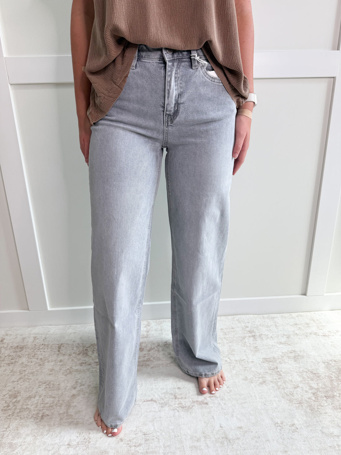Ashlyn HR Lt Grey Wide Leg-32" inseam