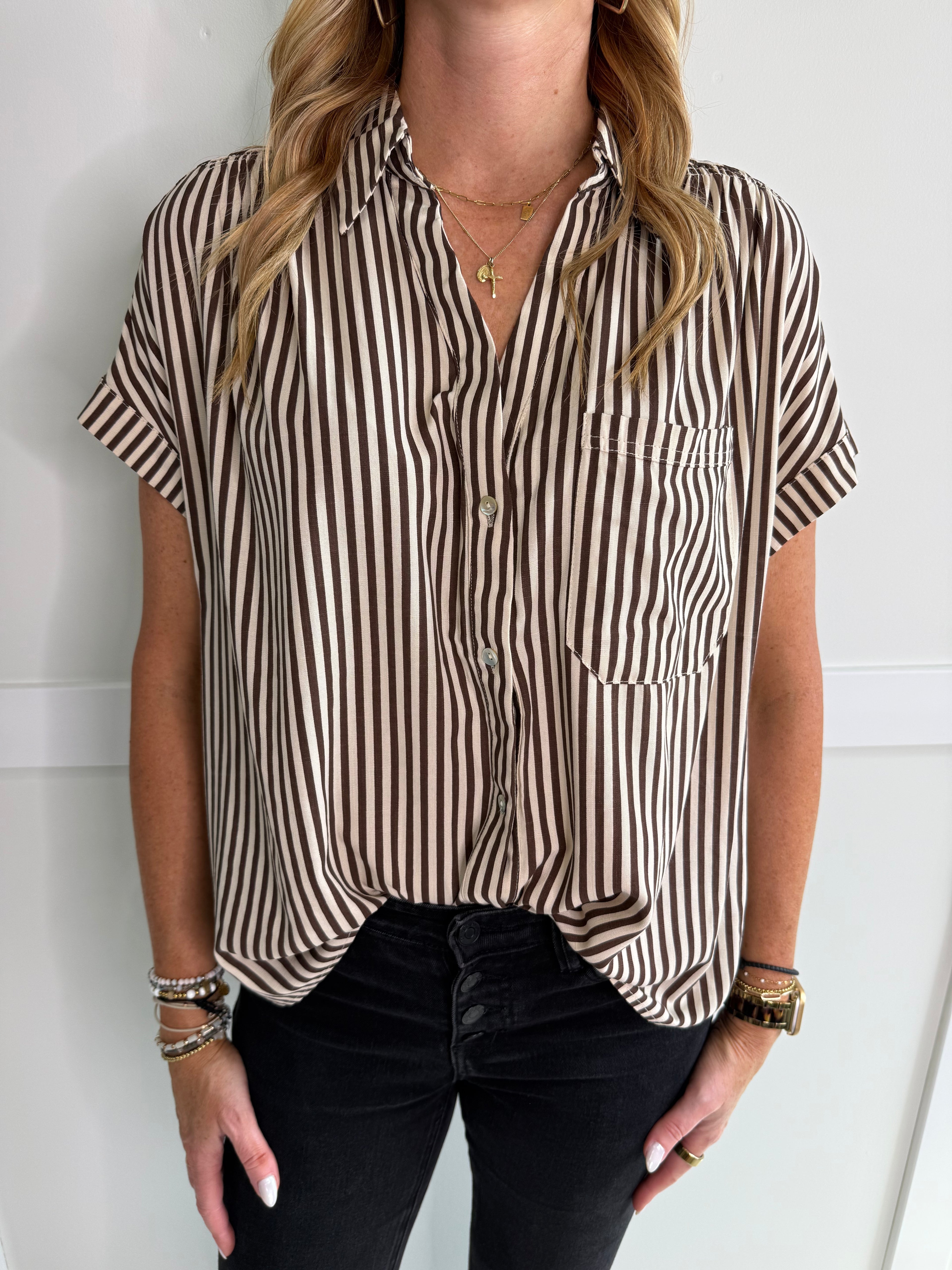 Camila Collared Roll Up Sleeve Button Down Shirt