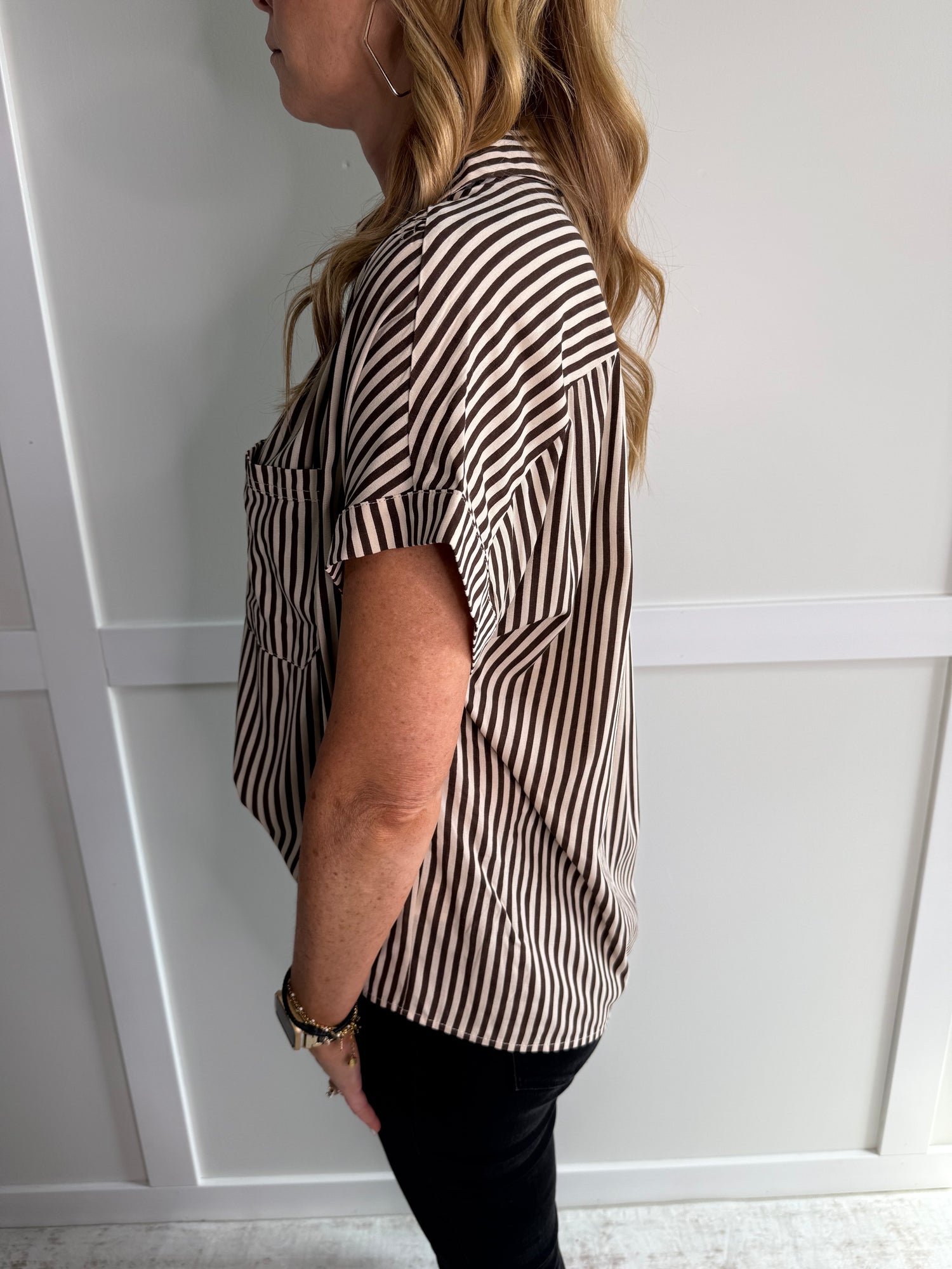 Camila Collared Roll Up Sleeve Button Down Shirt