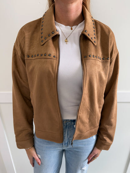 Abby Studded Zip Up Suede Jacket