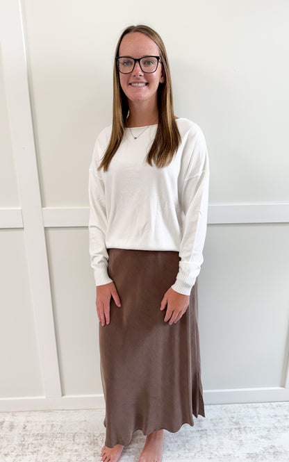 Nyla Silky Suede Midi Skirt