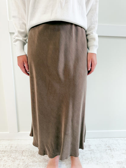 Nyla Silky Suede Midi Skirt