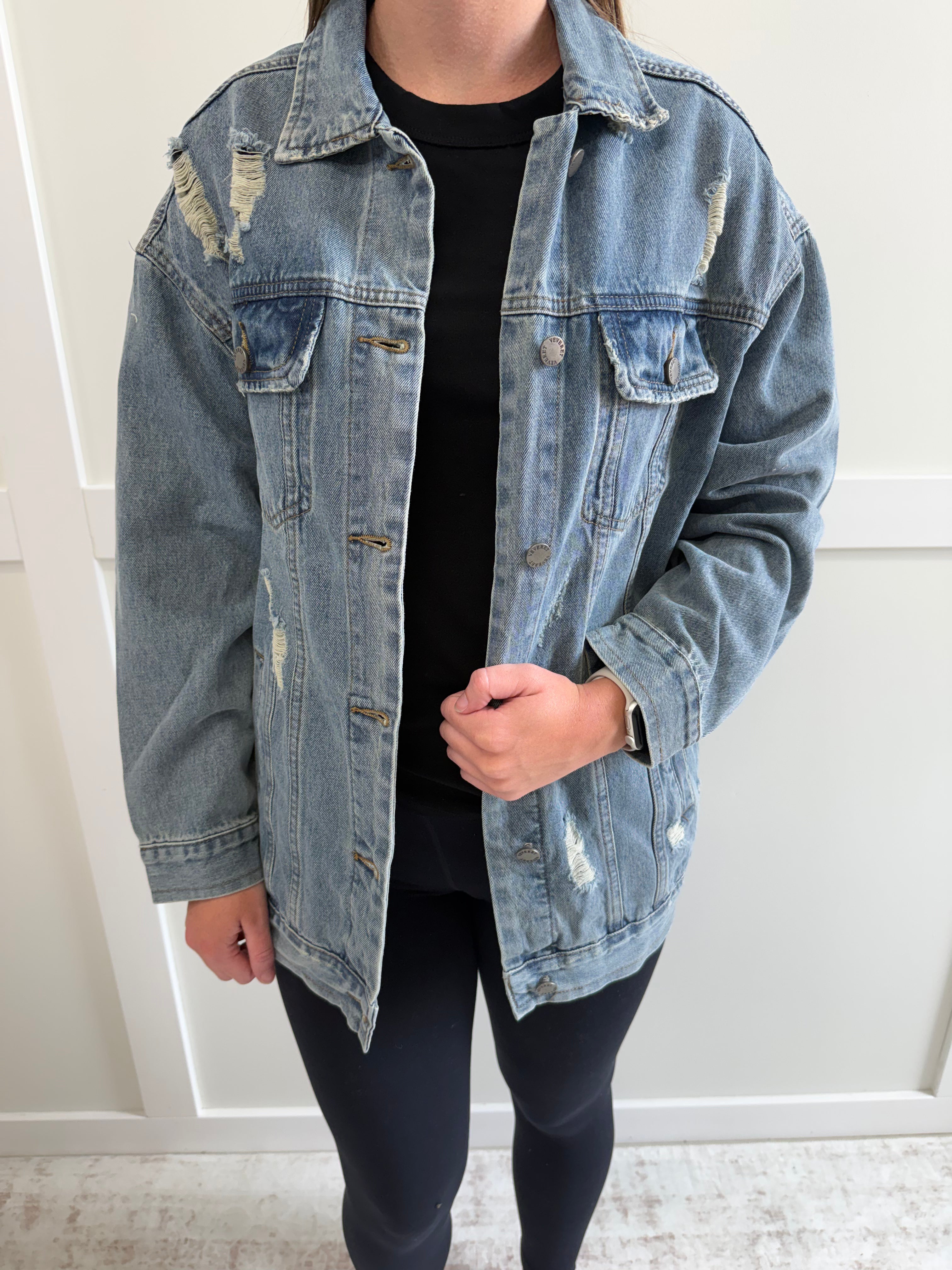 Lori Distressed Classic Denim Jacket