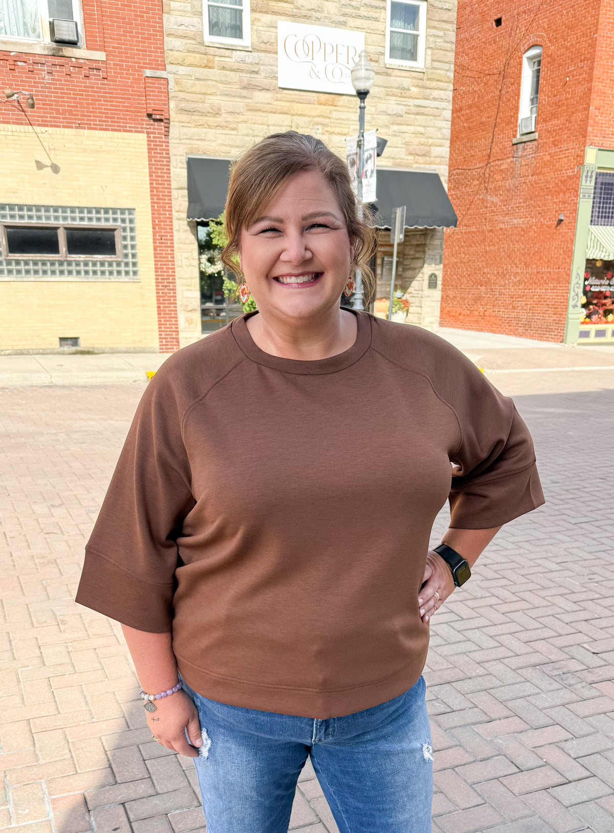 Amelia Plus Scuba 3/4 Sleeve Pullover