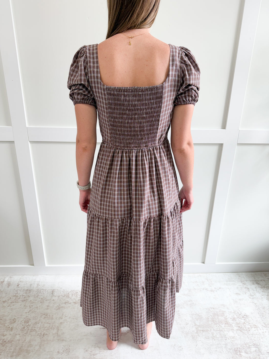 Bridget Plaid Puff Sleeve Midi Dress