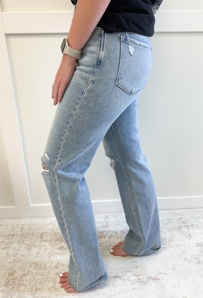 Remi High Rise Distressed Slim Wide-32" Inseam