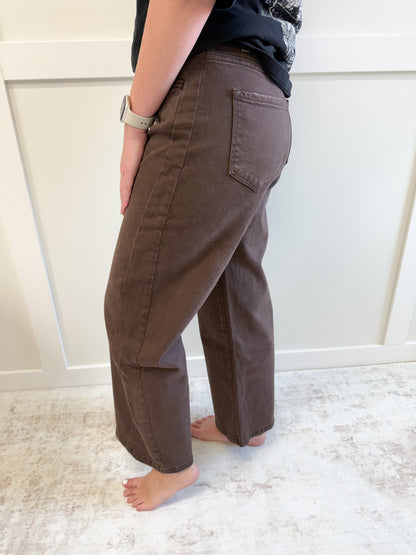Bradi Super High Rise Brown Ankle Barrel-28" inseam