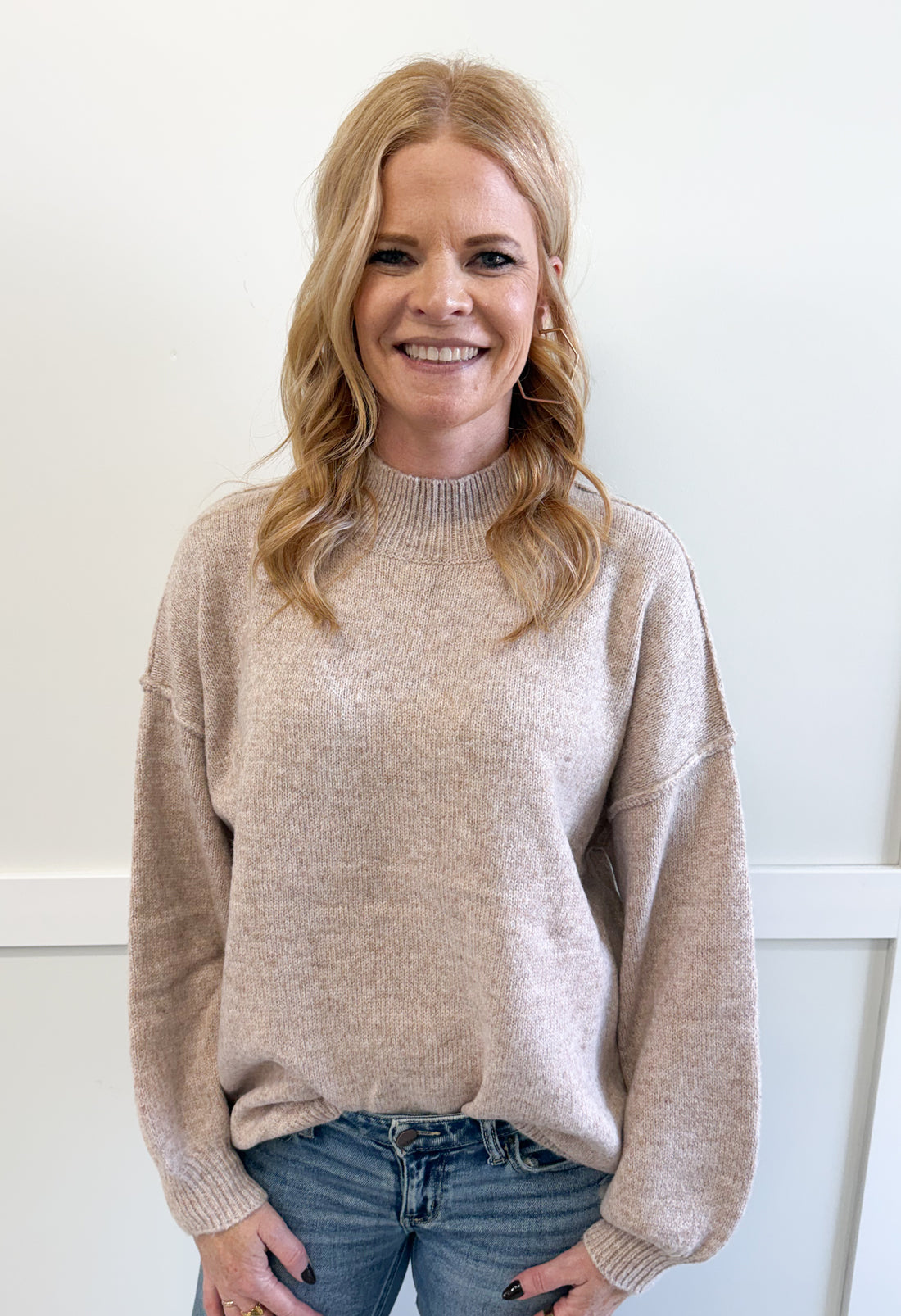 Alivia Balloon Sleeve Mock Neck Sweater
