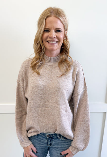 Alivia Balloon Sleeve Mock Neck Sweater