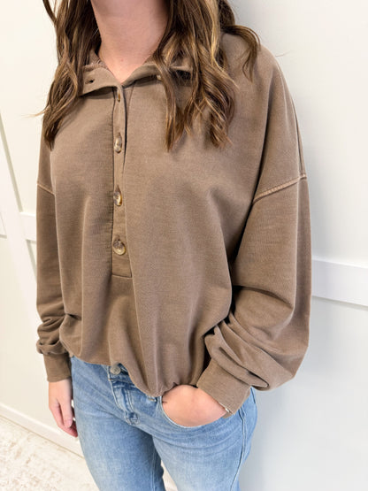 Claire Mock Neck Henley Knit Top