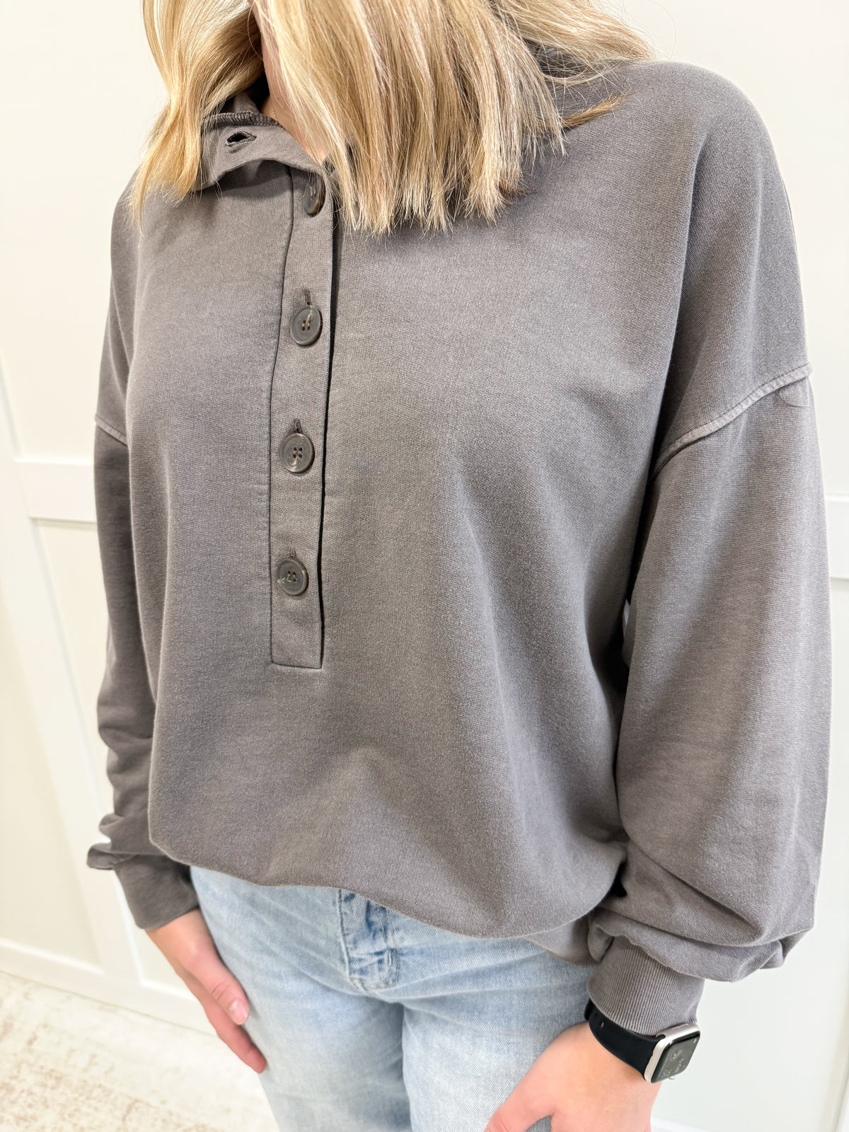 Claire Mock Neck Henley Knit Top