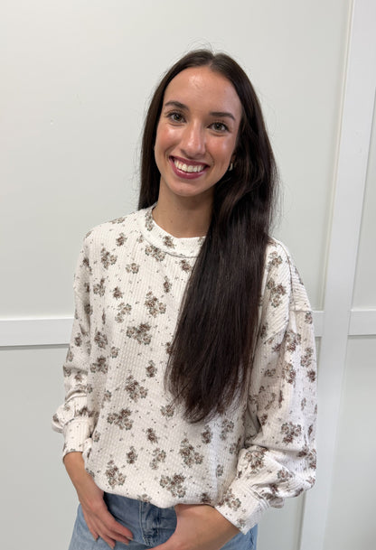 Kristy Floral Dot Print Textured Knit Top