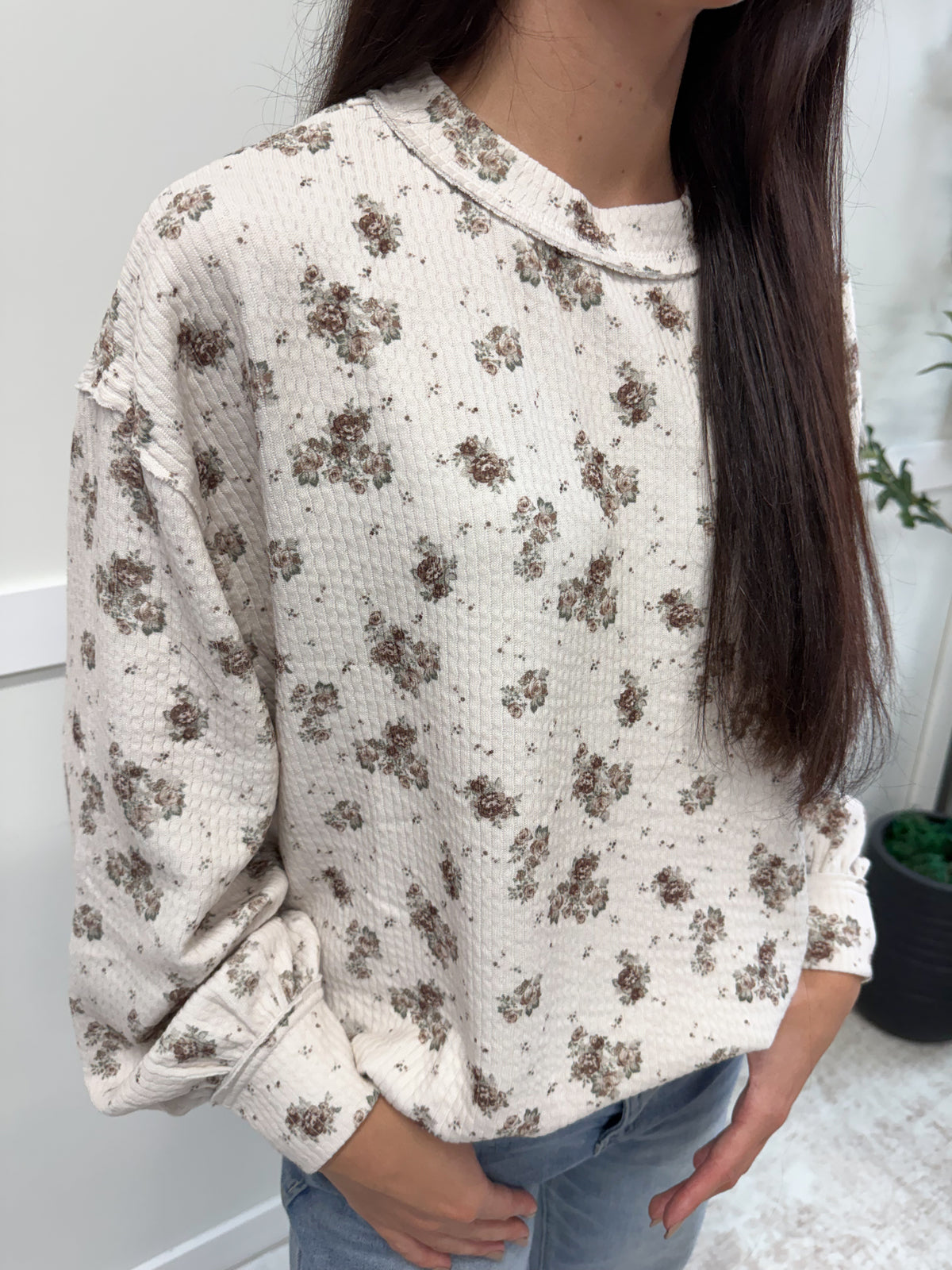Kristy Floral Dot Print Textured Knit Top