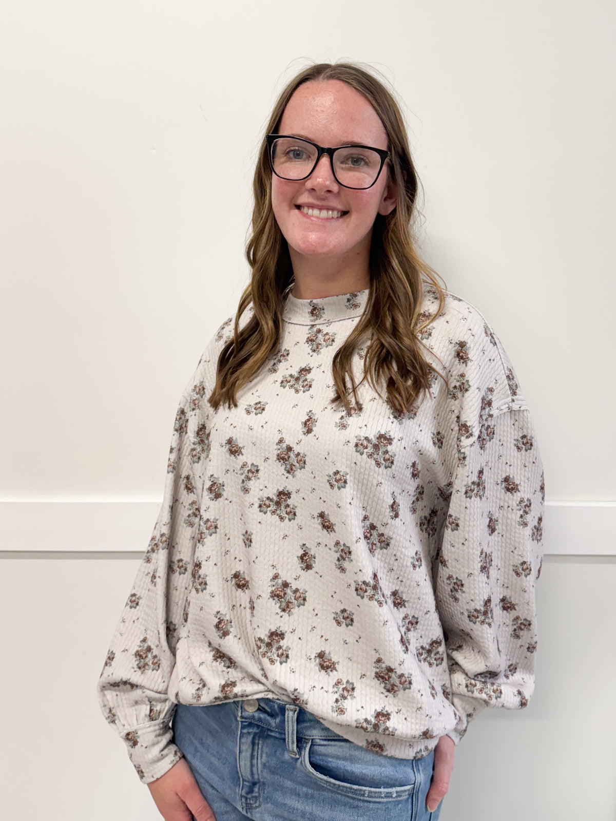 Kristy Floral Dot Print Textured Knit Top