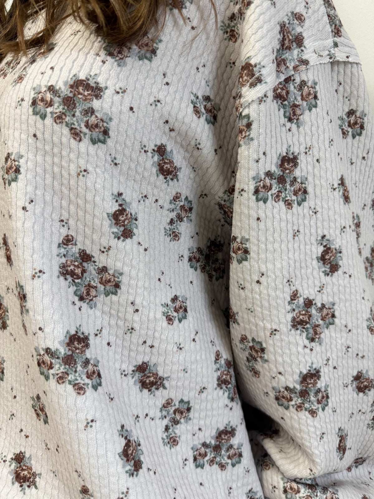 Kristy Floral Dot Print Textured Knit Top