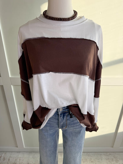 Ava Oversized Color Block Long Sleeve Top