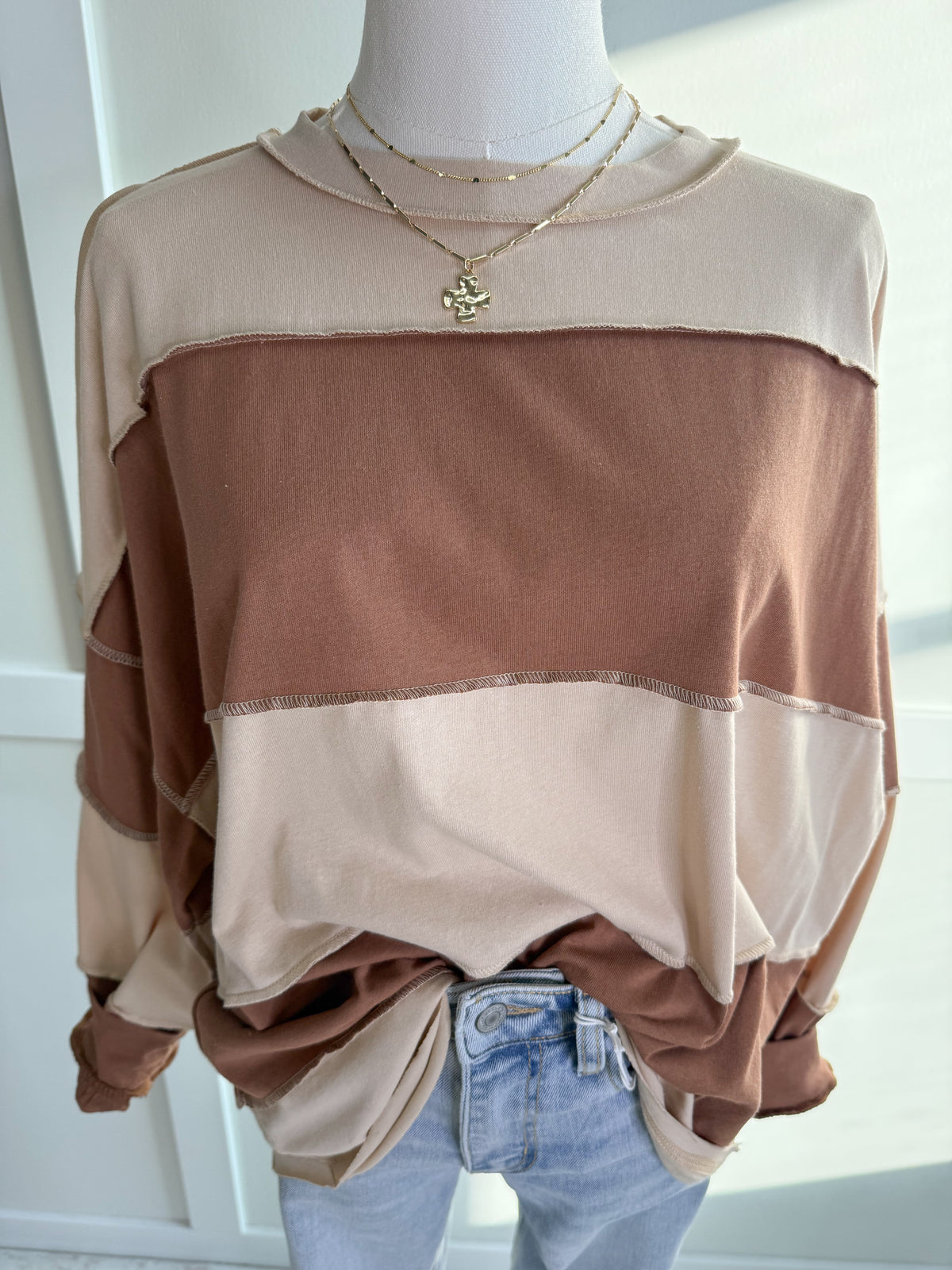 Ava Oversized Color Block Long Sleeve Top
