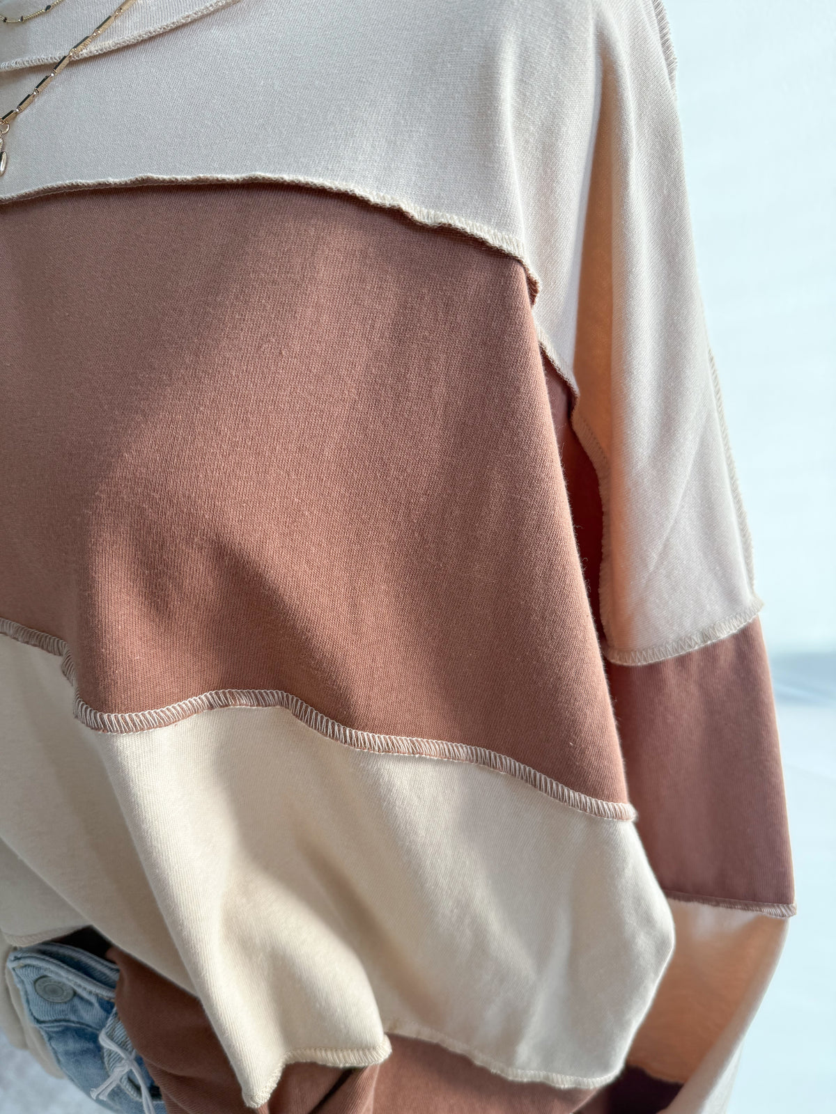 Ava Oversized Color Block Long Sleeve Top