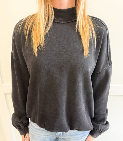 Julia Acid Washed Mock Neck Sweatshirt