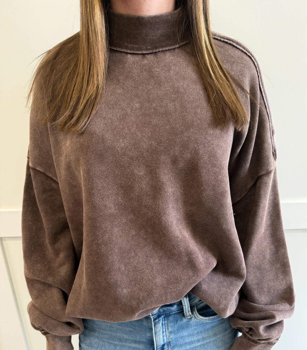 Julia Acid Washed Mock Neck Sweatshirt