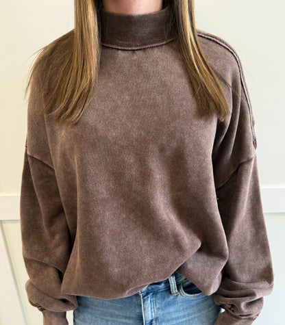 Julia Acid Washed Mock Neck Sweatshirt