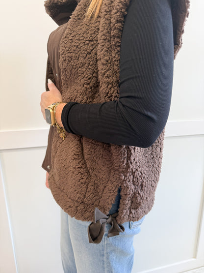 Sydney Button Down Mock Neck Fleece Sherpa Vest