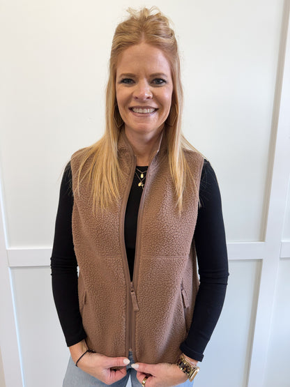 Katie Soft Sherpa Fleece Zipper Mock Neck Vest