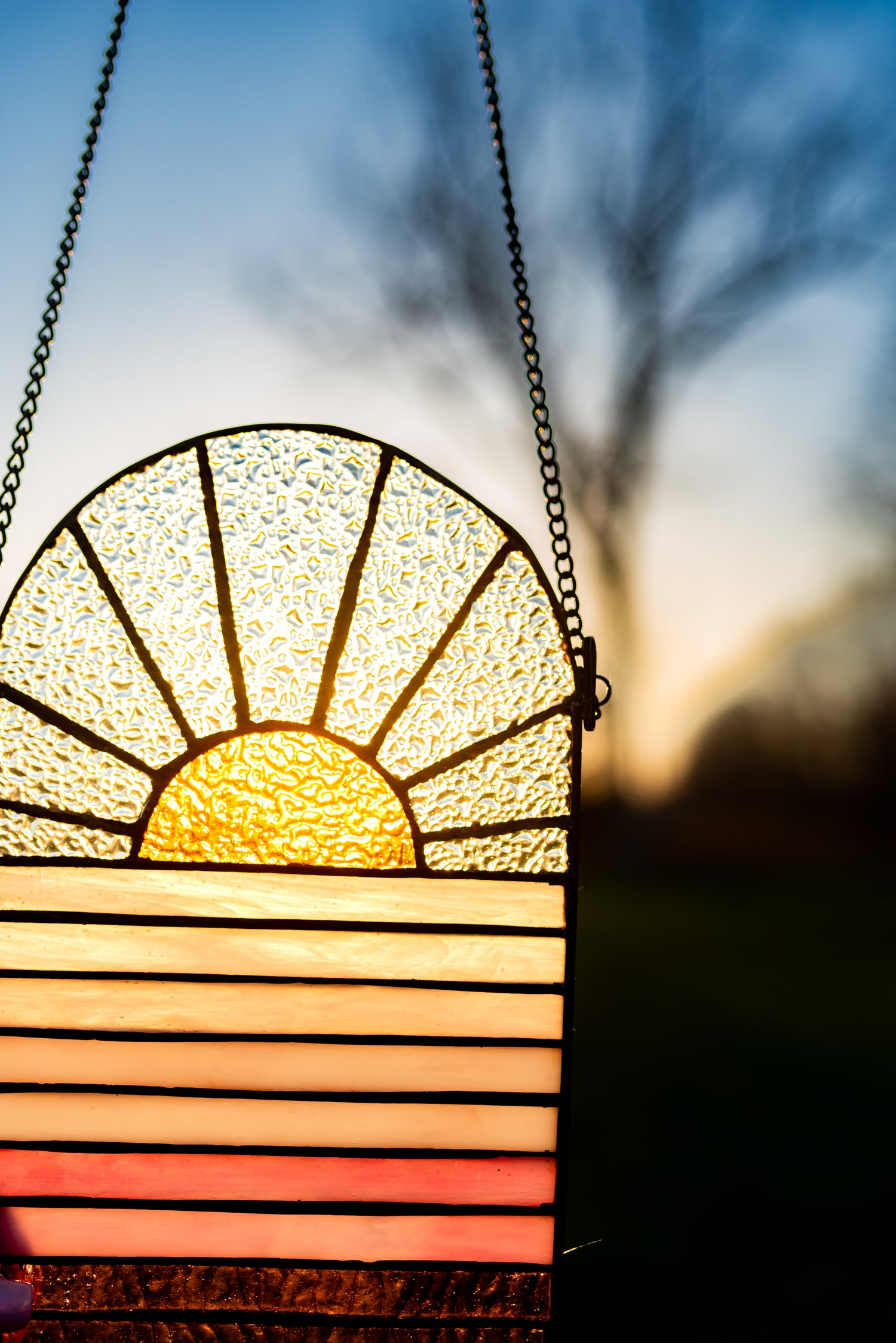 Lanie Terracotta Sunrise Stained Glass Window Panel