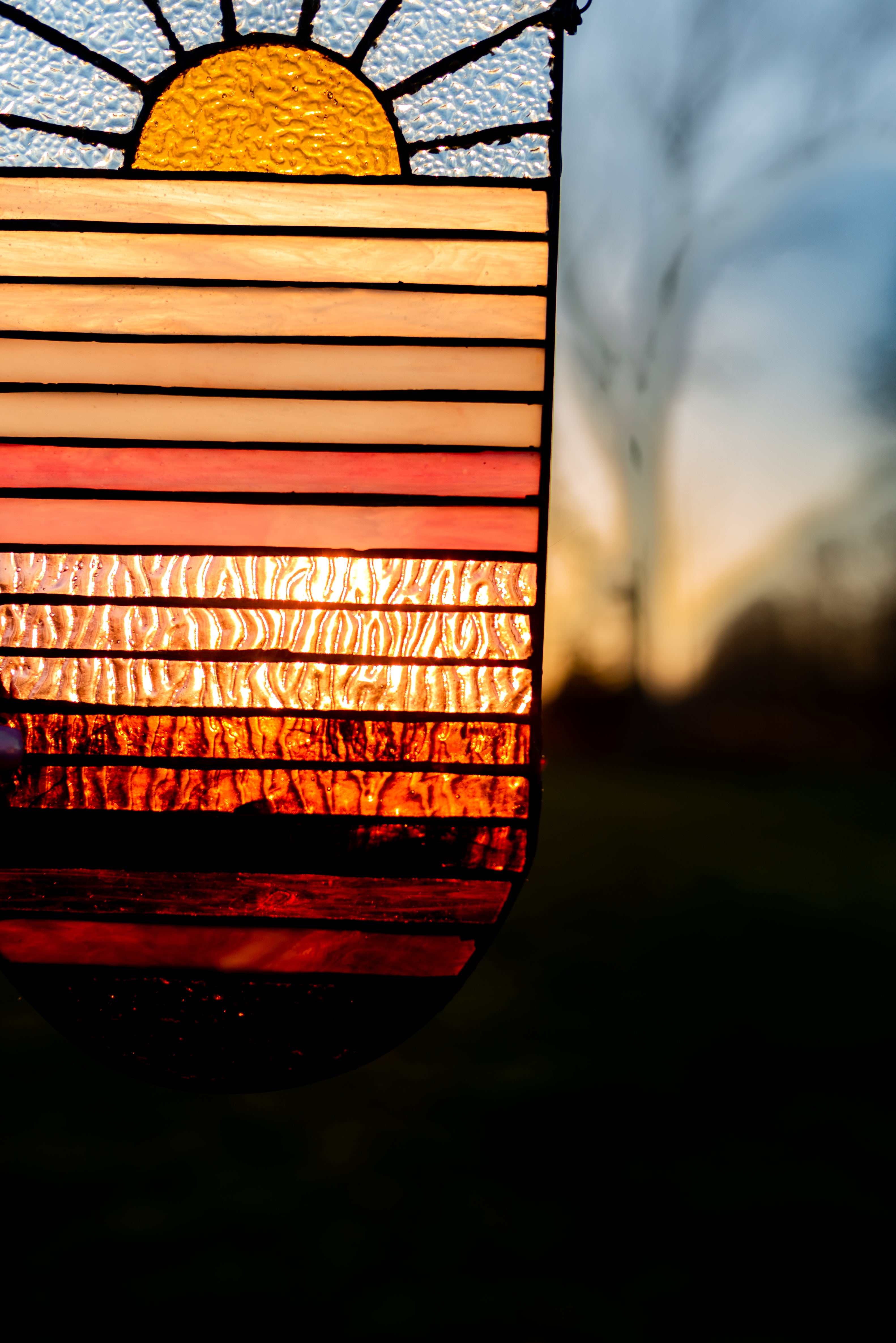 Lanie Terracotta Sunrise Stained Glass Window Panel