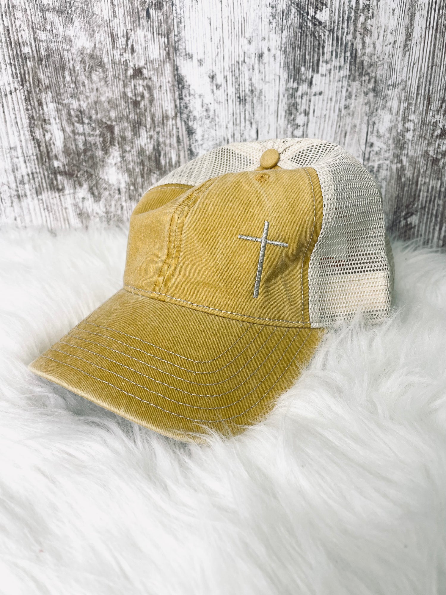 JD: Mustard Hat with Cross