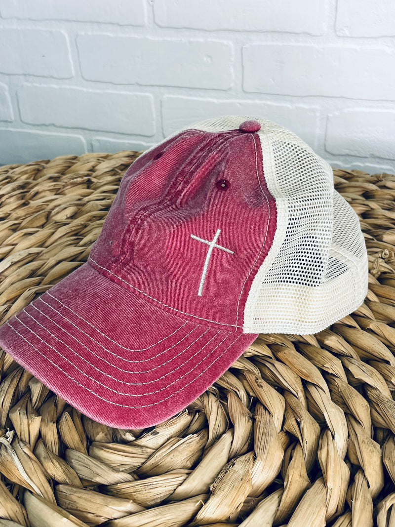 JD: Maroon Hat with Cross